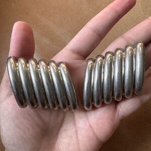 Balenciaga Rib Silver Statement Earrings luxury designer contemporary textured